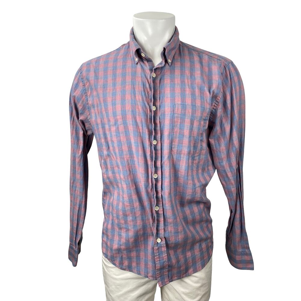 Faherty Men's Purple Plaid Gingham Check Long Sleeve Button Down Shirt Top L